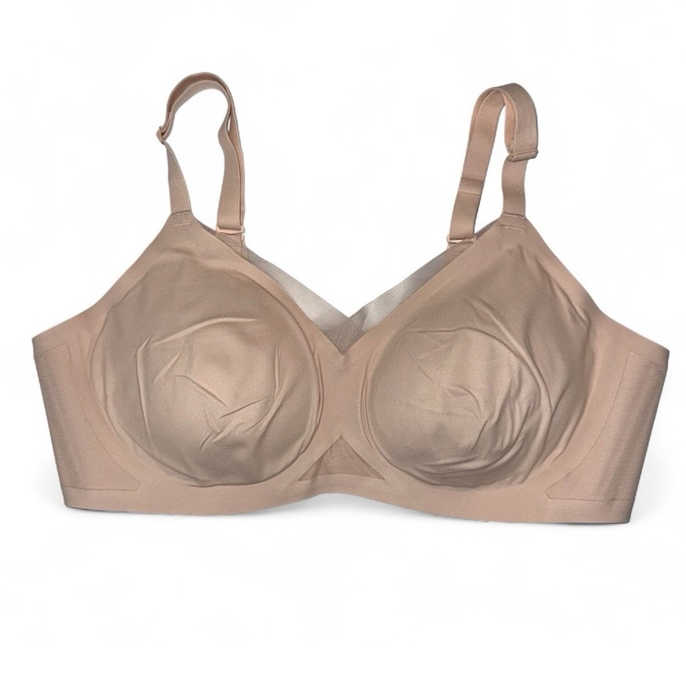 Honeylove CrossOver Bra Womens L Sand Nude Wireless Smoothing Seamless Beige